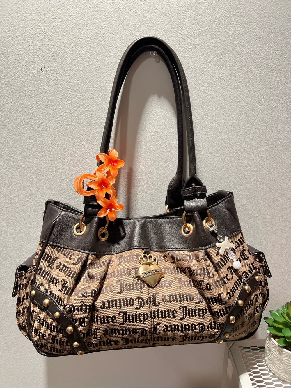 NWT Y2K Juicy Couture Brown Monogram Retro Glam Shoulder Bag